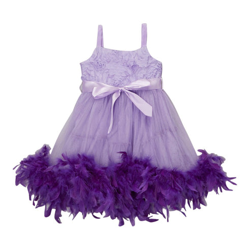 Girls Lavender Feather Rosette Sophia Flower Girl Dress 12M-7 - SophiasStyle.com